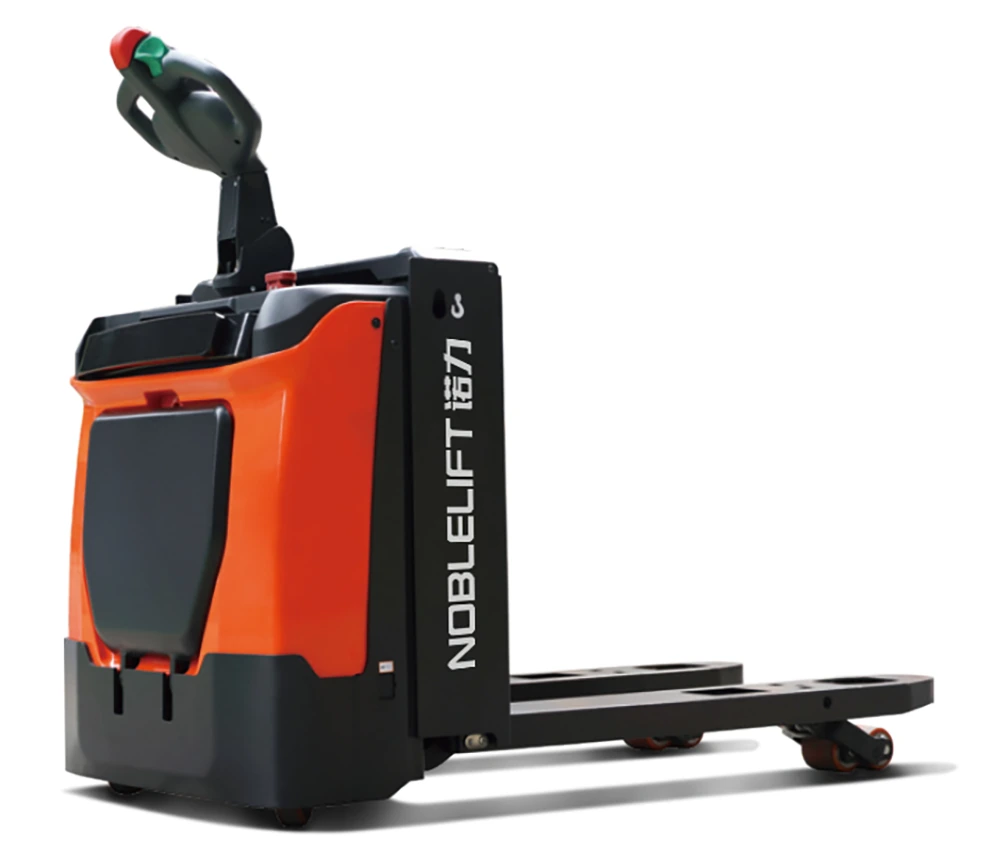 Transpallet elettrico Noblelift, vista laterale a tre quarti