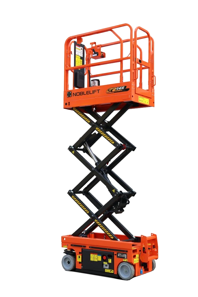 Piattaforma a pantografo Noblelift SC06E, vista completa sollevata